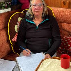 Barbara writing up her notes