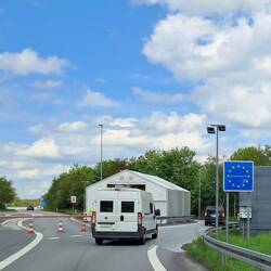 Danish border. First Swiss van have seen. Have not seen a single UK plate since Rotterdam