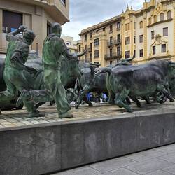 Running of the bulls statue in Pamplona