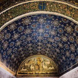 Vestibule ceiling and the "Good Shepherd" ... Mausoleum of Galla Placidia — Ravenna, Italy.