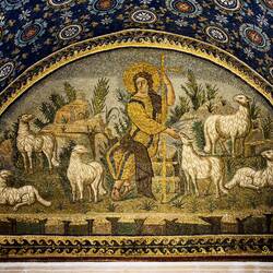 Beautifully detailed mosaic of the "Good Shepherd" ... Mausoleum of Galla Placidia — Ravenna, Italy.