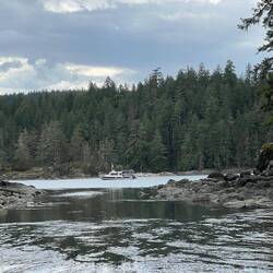 Looking back at C-Traveler through the inlet to the lagoon