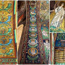 Christ & apostles (ctr); Ecclesius presenting the basilica (top R); New Jerusalem (bottom R).