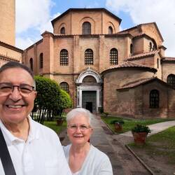 Happy travelers after an excellent visit to Basilica di San Vitale — Ravenna, Italy.
