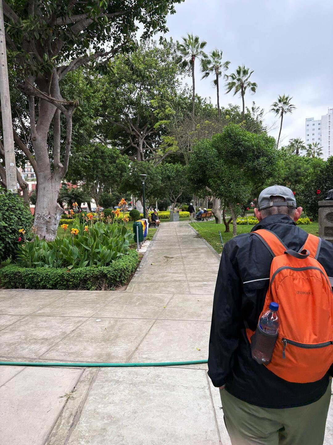 Michael trekking through a Miraflores coastal park