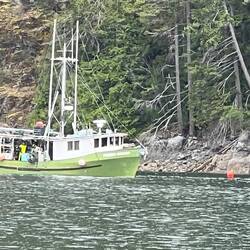 Fishing boat setting prawn traps