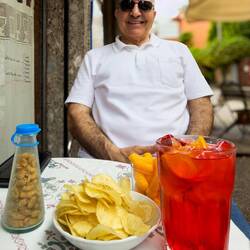Select spritz and accompaniments ... our pre-lunch aperitivo — Ravenna, Italy.