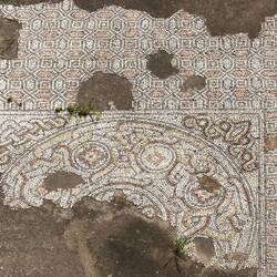 Fragment of a mosaic floor ... in a field next to Santa Croce Church — Ravenna, Italy.