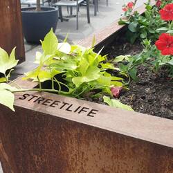 Hübsche Blumenkästen in der Fußgängerzone