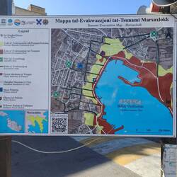 A trip to marsaxlokk fishing village by bus. Tsunami warning sign
