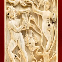 Ivory tile depicting Apollo & Daphne ... 5th century Hellenistic art from Egypt ... National Museum.