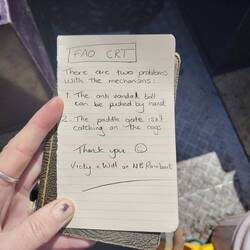 We called the CRT to report the fault and left a note for the engineer