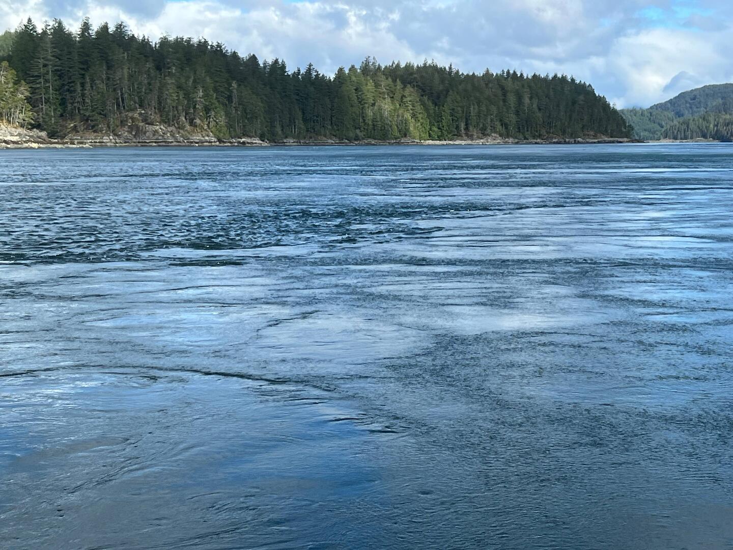 Boiling water and tidal rips at Upper Rapids