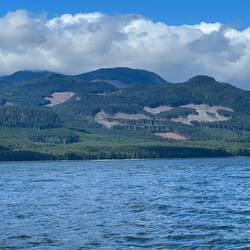 The mountains show signs of a lot of logging in BC.