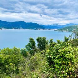 Tout de suite, la vue s'étire jusqu'à la ville de Kotor dans le fond des bouches