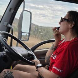 Rachel driving and tour guiding all at once. Legend