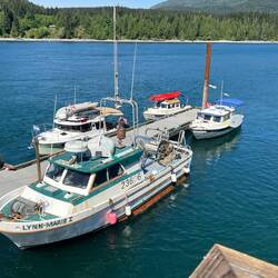 Our three boats along with a fishing boat, at the government dock at Port Neville