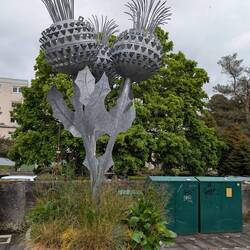 Thistle sculpture in town center