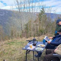 Joined by crew for breakfast