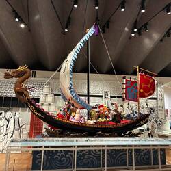In the History Museum, a parade ship with representations of gods