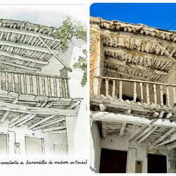 The "excellent example of wooden balustrades" seems to have lost one or two since Gray sketched it.