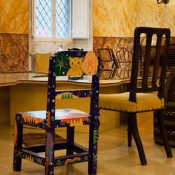 Mediterranean countries each were asked to contribute a chair to the table @ Palazzo Boncompagni.