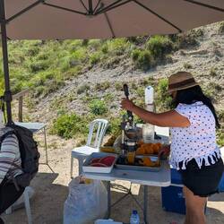 No food trucks today. A guy in the woods was selling fruit/drinks, and here was fresh-squeezed OJ.