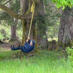 Mike enjoying the tree swing at the Echo Bay Marine Park.