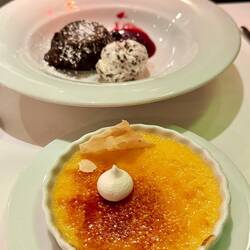 Crème brûlée and lava cake