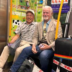 Graham found a friend on the train.