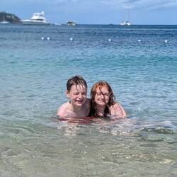 Finn and Emily enjoying the sea