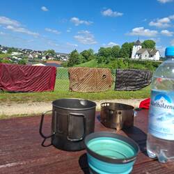 Hiker's Stilleben zum Frühstück