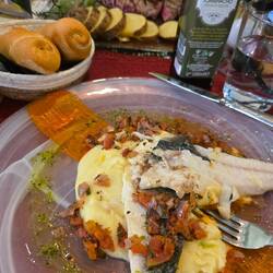 Lunch - Sea Bass for me and a T-Bone steak for Tom. Delicious!