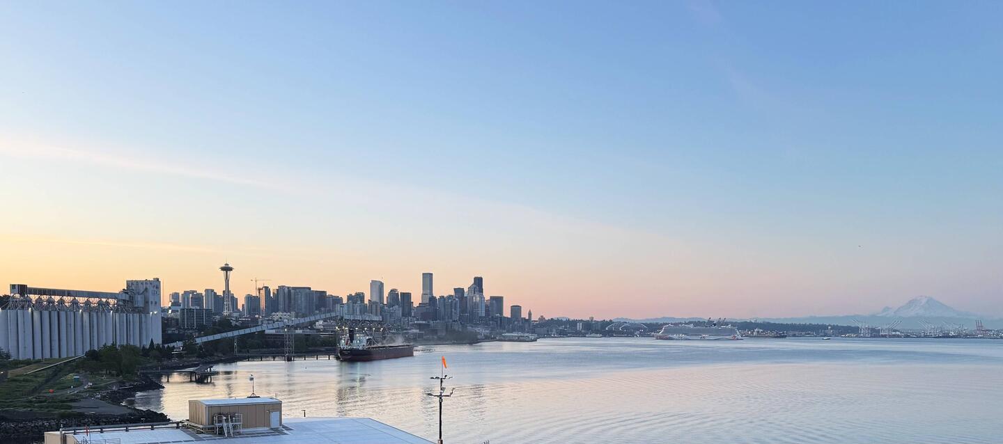 Seattle dock and Mt Rainier