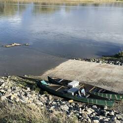 We've landed our canoes and unloaded camping gear. This pullout was hard to spot from the river.