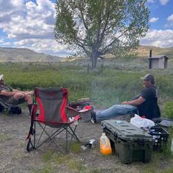 Slaughter River campground. Cassie cooked the chicken noodle soup and cheesy or blueberry biscuits.