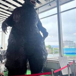 Papier maché Godzilla in Matsumoto Station