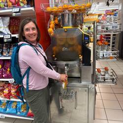 Fresh squeezed juice for tomorrow. (The guy had to help us use the self-serve machine.)