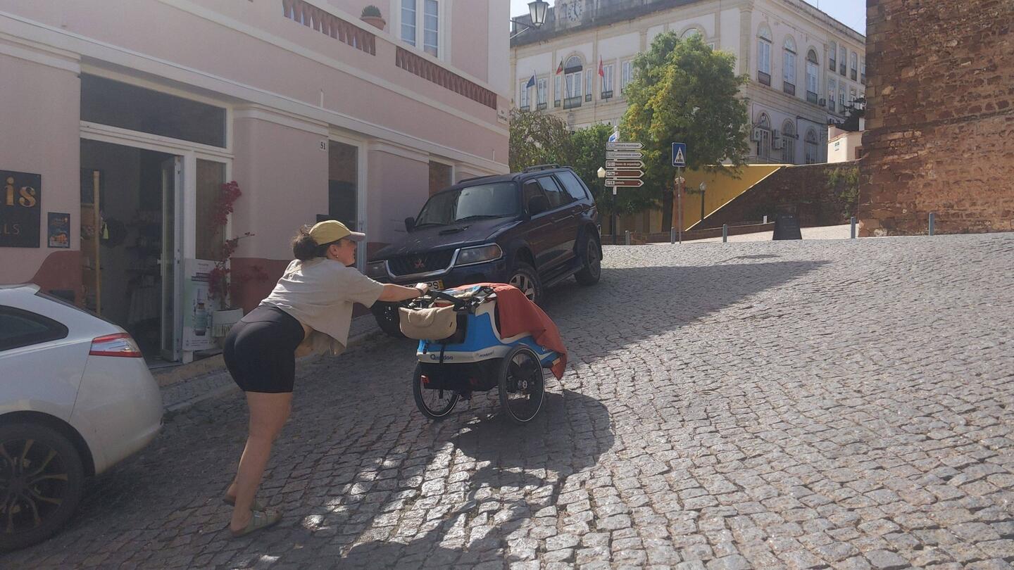 Marnie struggling with the steep streets of Silves