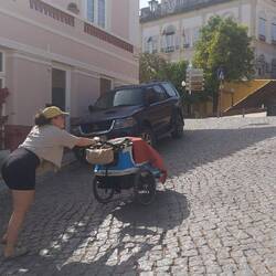 Marnie struggling with the steep streets of Silves