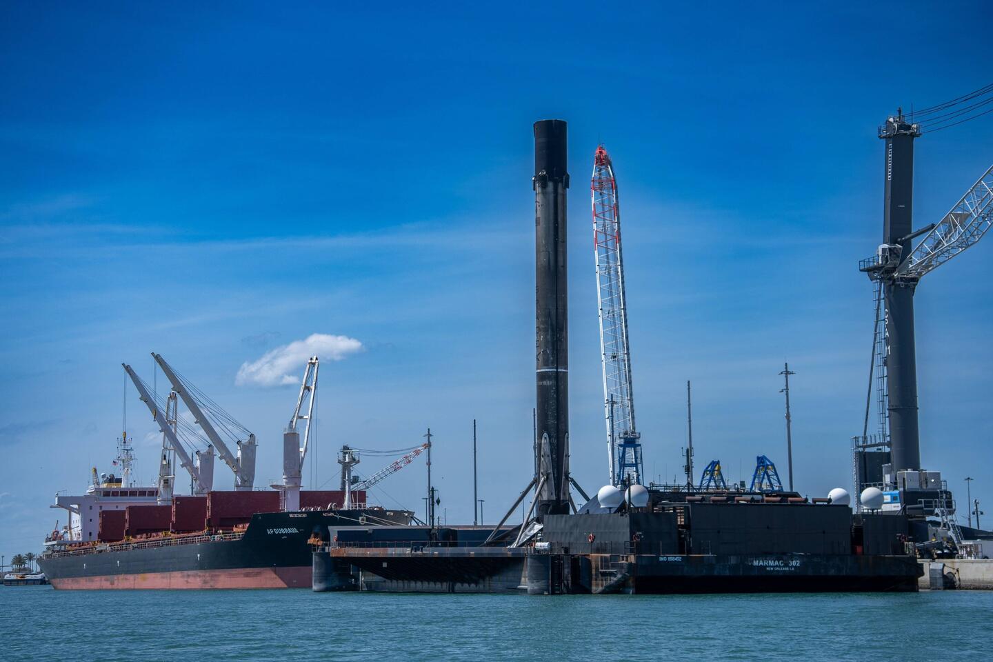 Heading out from Port Canaveral, we casually pass a Falcon 9 booster.