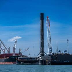 Heading out from Port Canaveral, we casually pass a Falcon 9 booster.