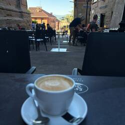 Coffee break in Navarette about 8 miles in.