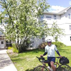 Judah front of Sunbo Place in Caronport, where Julie and I spent our first 5 years of marriage.