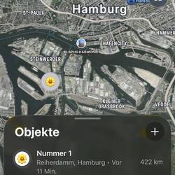 Der AirTag zeigt: Das schwere Gepäck ist schon in Hamburg
