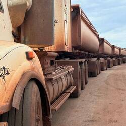 Huge ore trucks on their way to the Port at Wyndham
