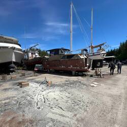Some boats in the Shearwater Marine work yard.