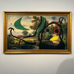 He bought the original painting at a second hand shop and then painted over it.