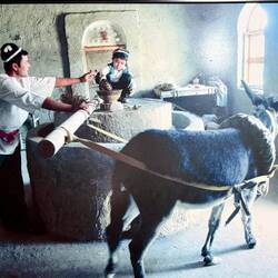 Photo of the way they still grind the glaze (we met the donkey, who only works one day a month)