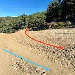 The cortafuego (firebreak - red arrow) joins our track (blue arrow)